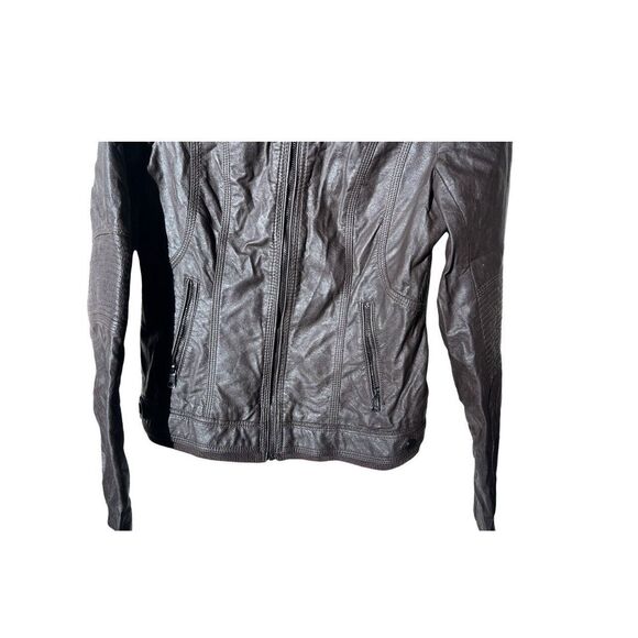 Women's Cavalini Brown Faux‎ Leather Jacket with Quilted Accents Size Medium - Picture 3 of 8
